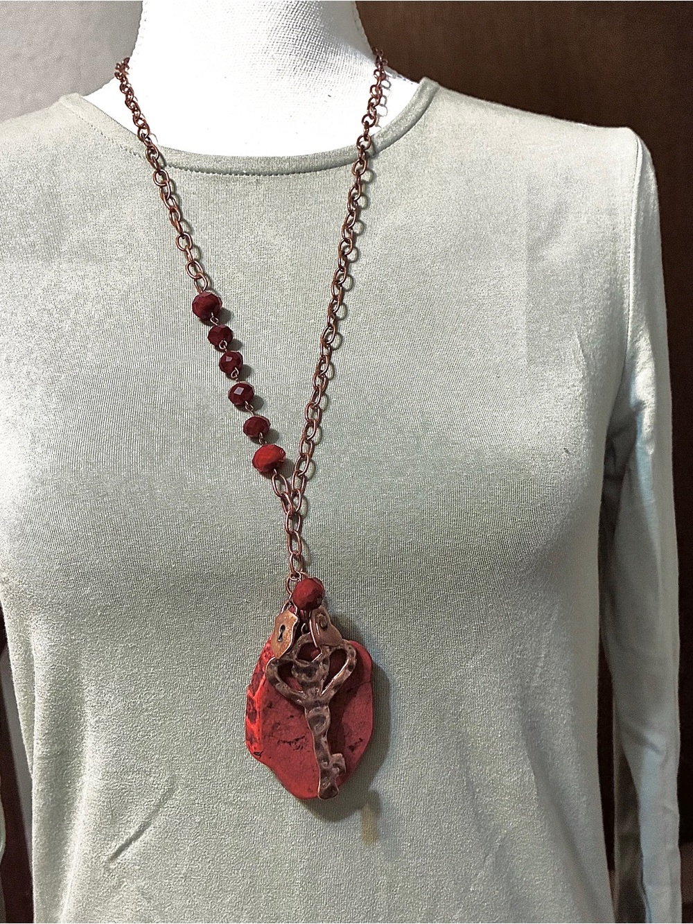 Gold-Tone Chain With 3” Red Stone Pendant